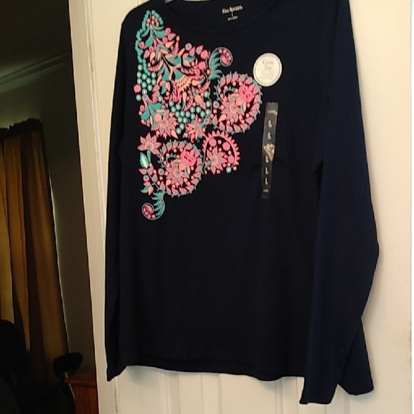 Long Sleeve Top with Pink and Blue Floral Design - Picture 9 of 9